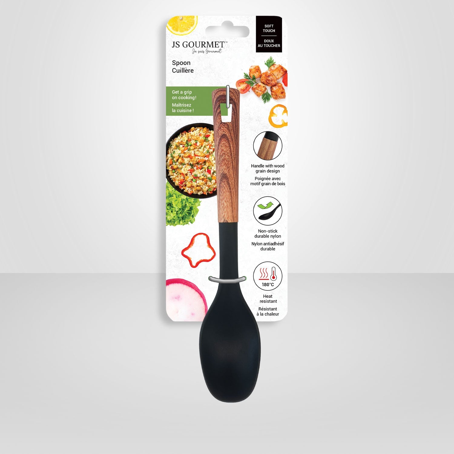 Spoon with Soft Touch Wood Grain Design Handle