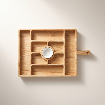Large Multi Sectional Entertaining Bamboo Serving Board with Ceramic Bowl