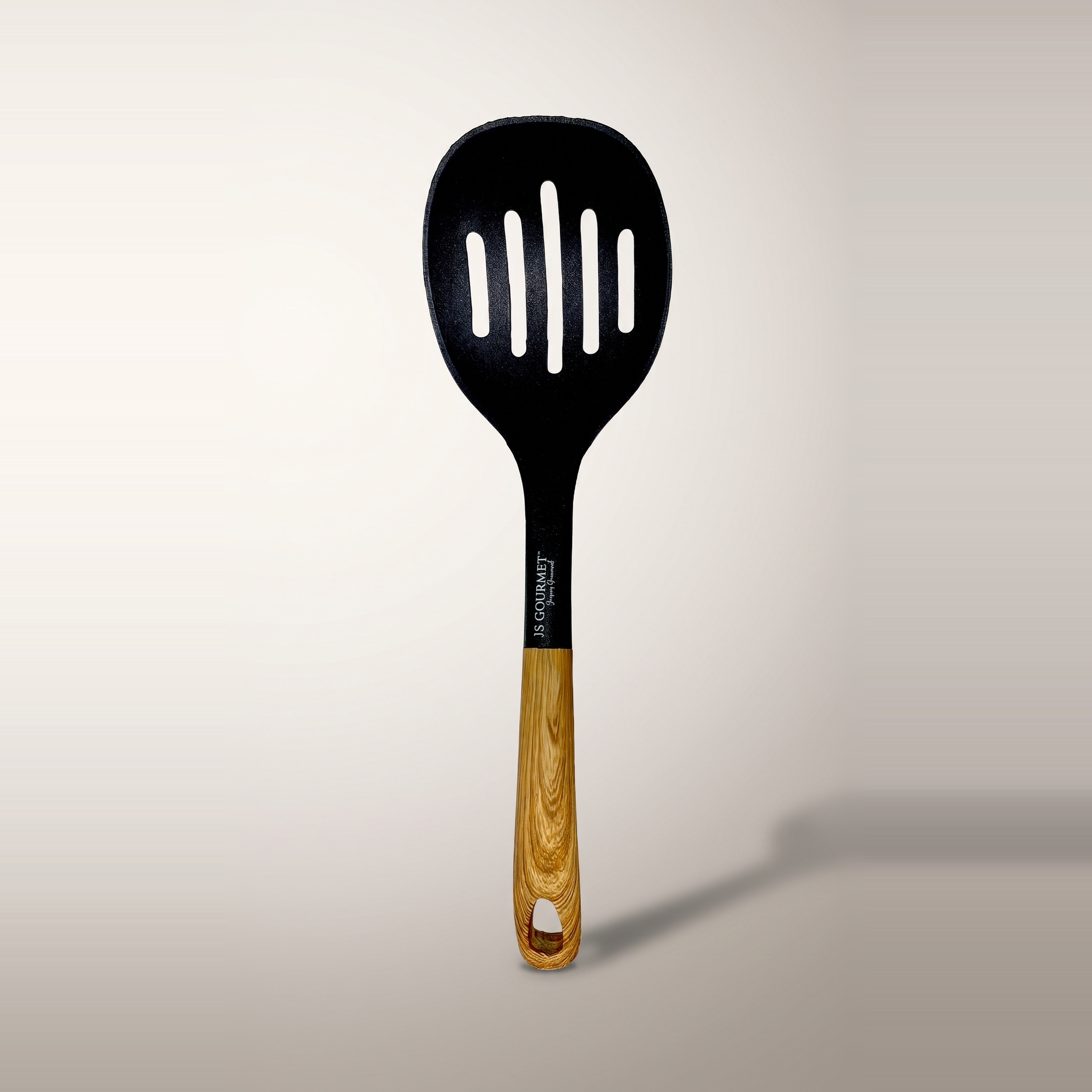 Écumoire JS Gourmet ERGO-Grip — Manche arqué imitation bois