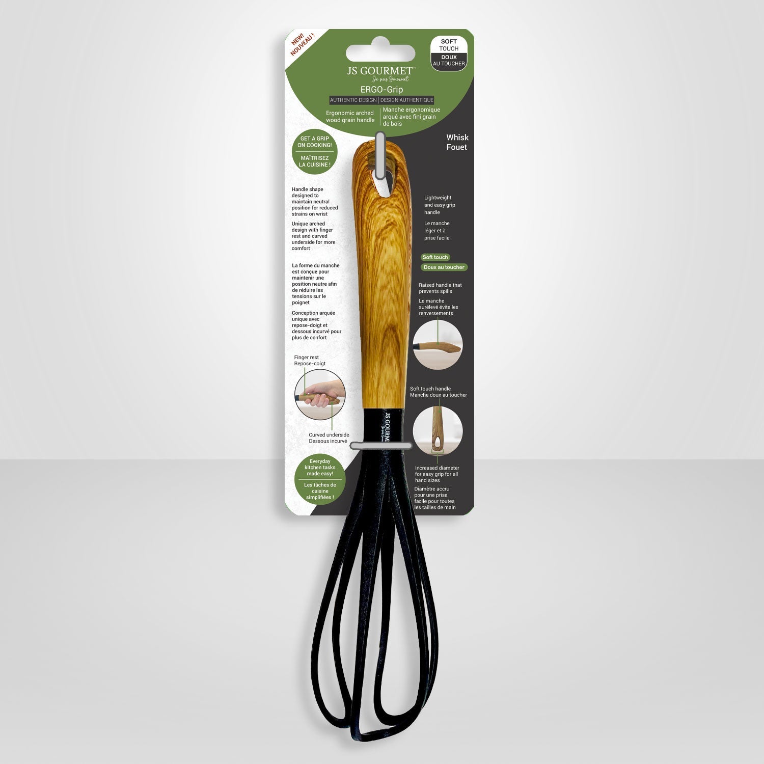 Whisk Ergonomic arched grain handle