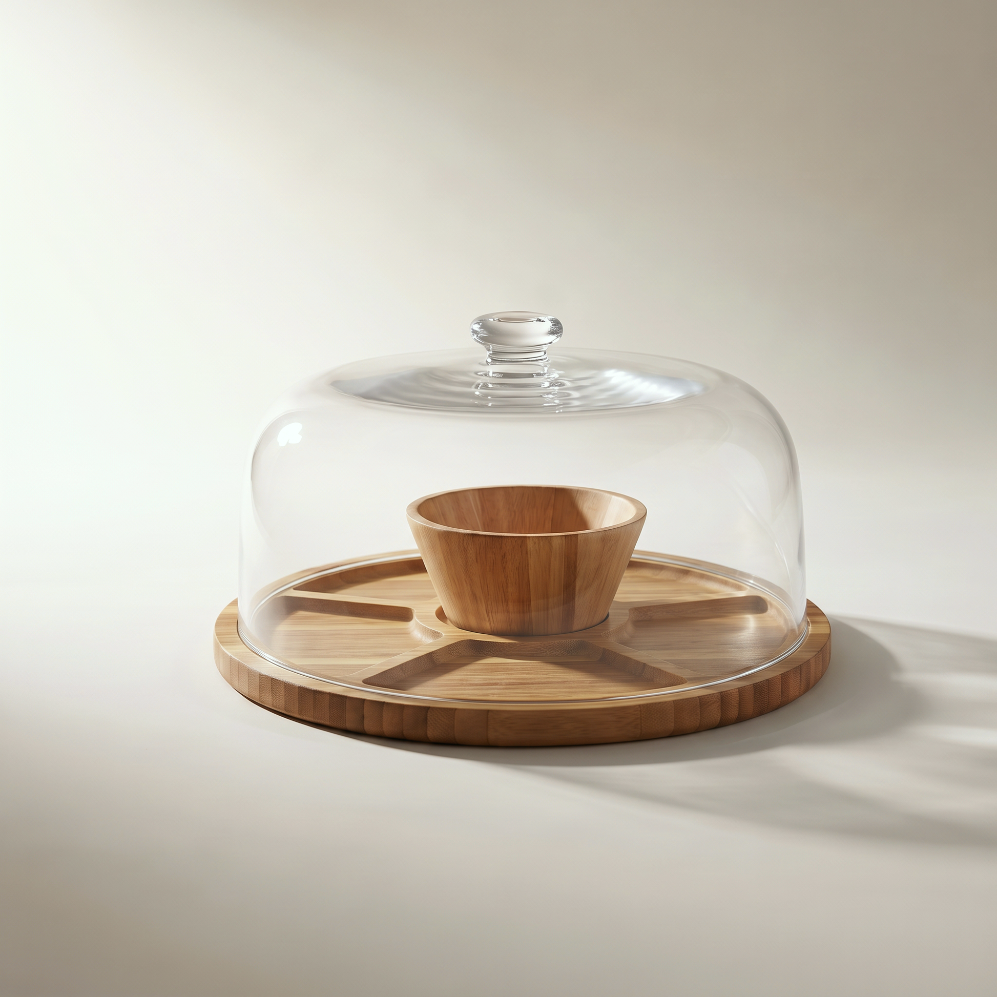 Multi-Functional Round Acacia Wood Serving & Cake Stand with Dome Lid