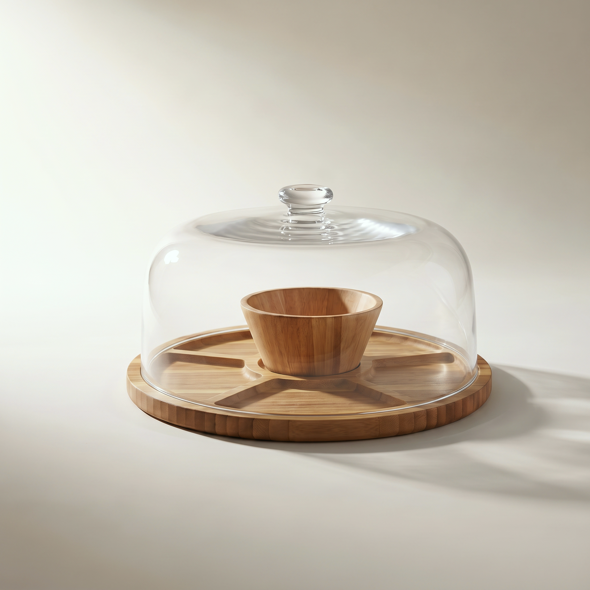 Multi-Functional Round Acacia Wood Serving & Cake Stand with Dome Lid