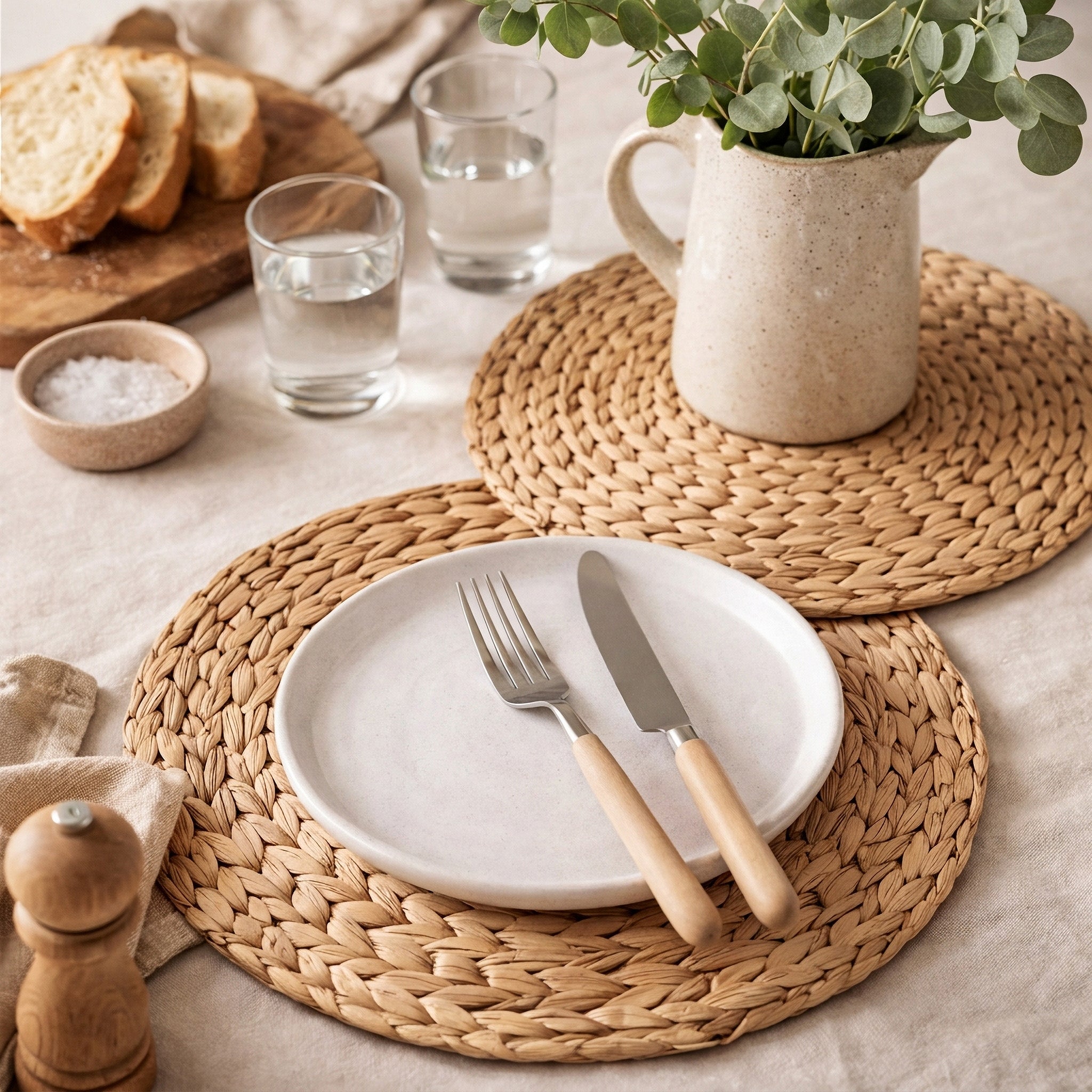 Round Water Hyacinth Placemats, Set of 2 (32 cm)