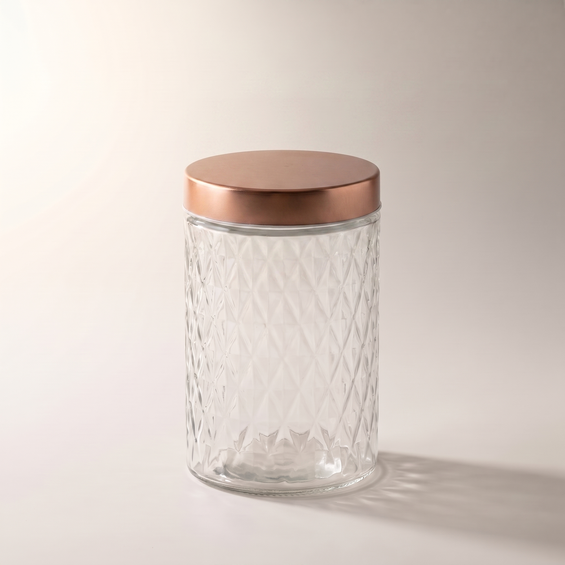 Embossed Glass Canister with Copper Twist-Lock Lid, 1.3 L