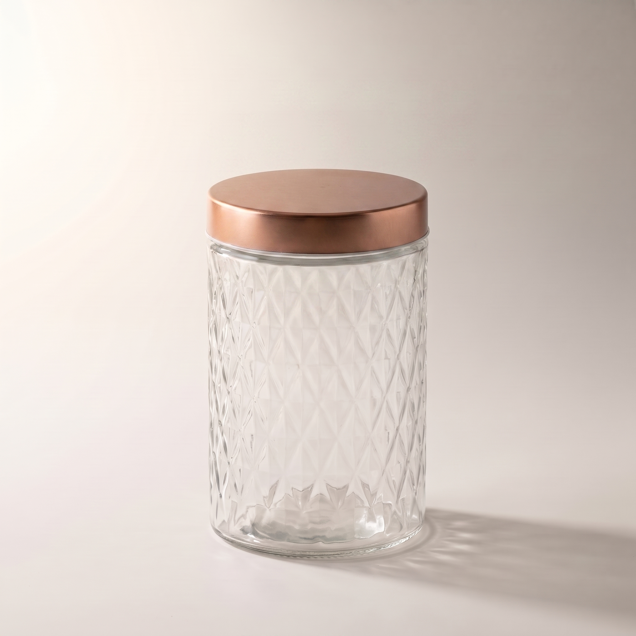 Embossed Glass Canister with Copper Twist-Lock Lid, 1.3 L