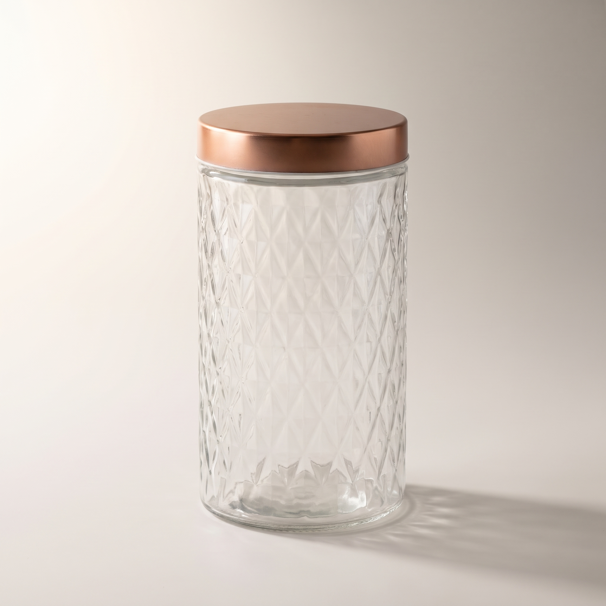 Bocal en verre gaufré avec couvercle à visser en cuivre, 1,7 L