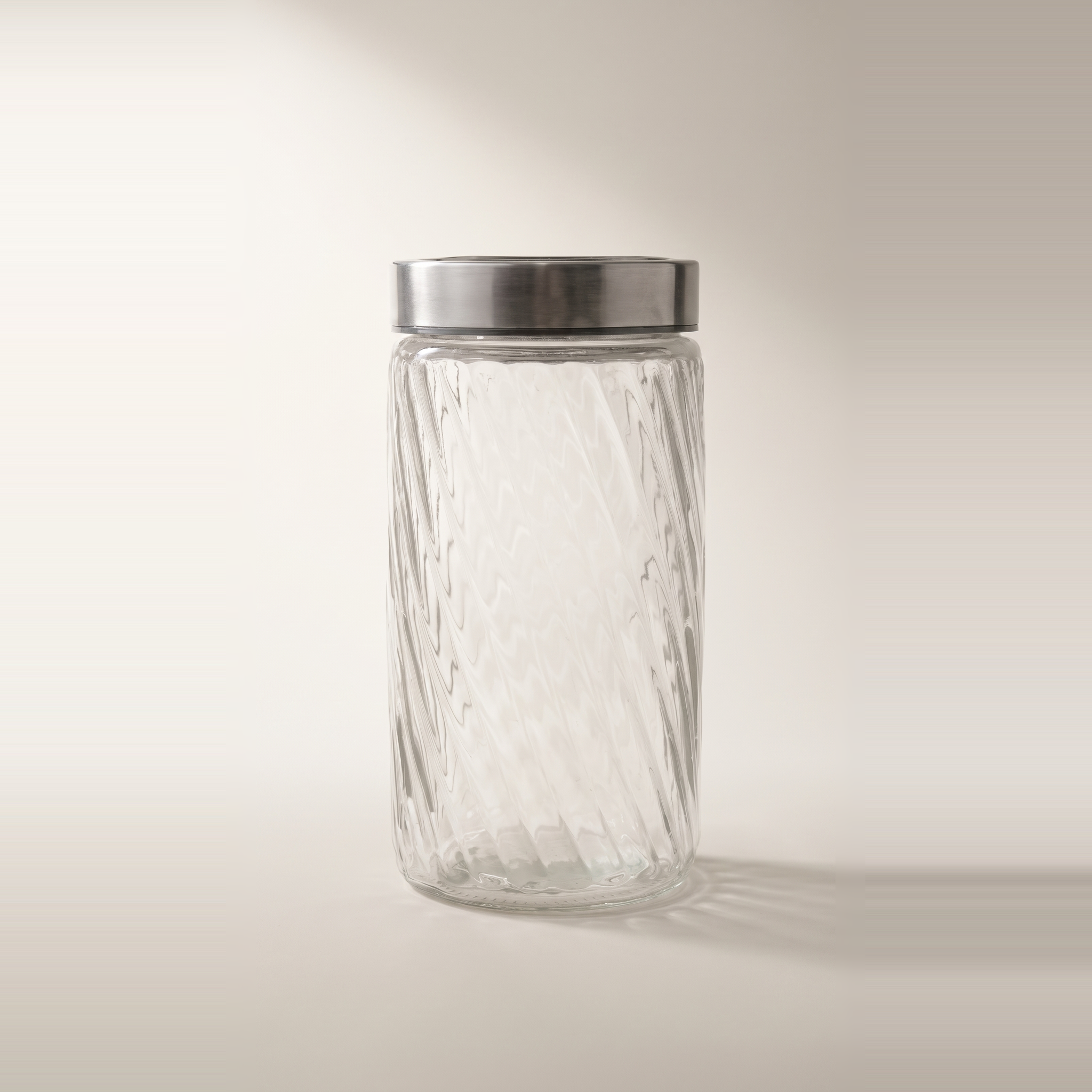 Bocal en verre gaufré avec couvercle à torsion en acier inoxydable, 2,1 L