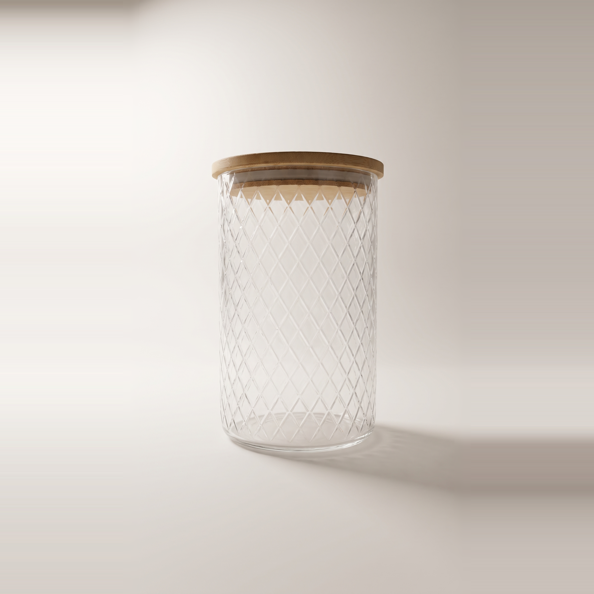 Bocal en verre gaufré avec couvercle en bambou à clip, 1,5 L