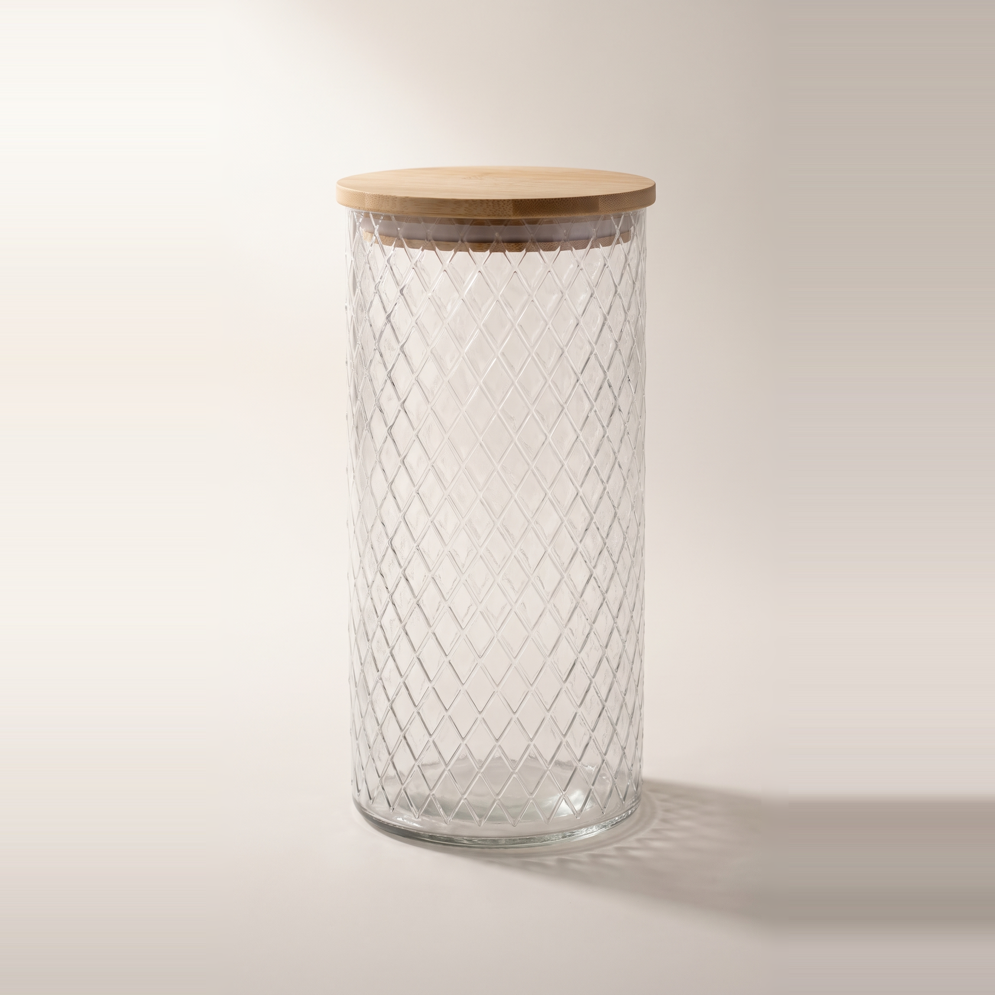 Récipient en verre gaufré avec couvercle en bambou à pression, 1,8 L