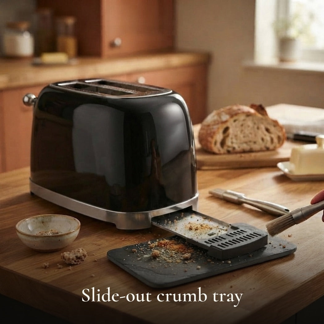Slide-out crumb tray — 2-Slice Retro Toaster, Black