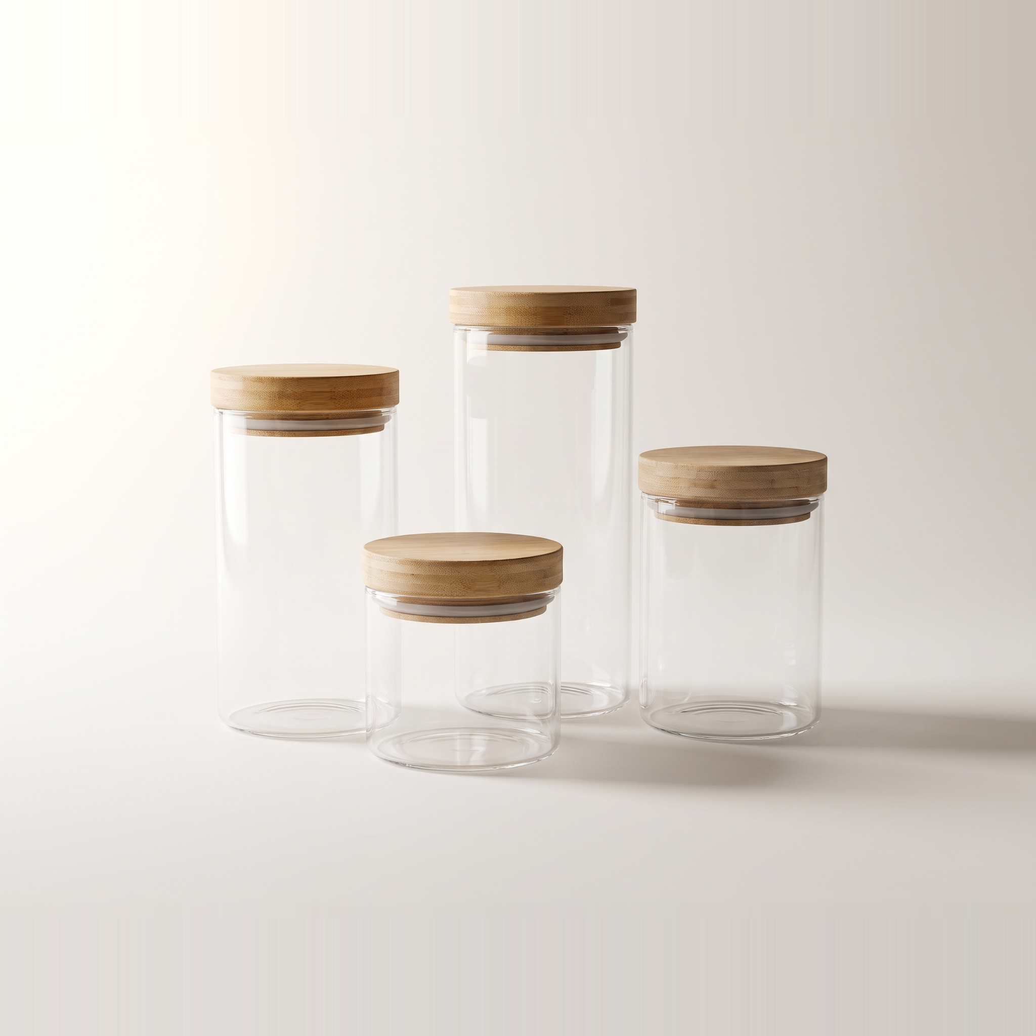 Ensemble de 4 bocaux en verre avec couvercles en bambou