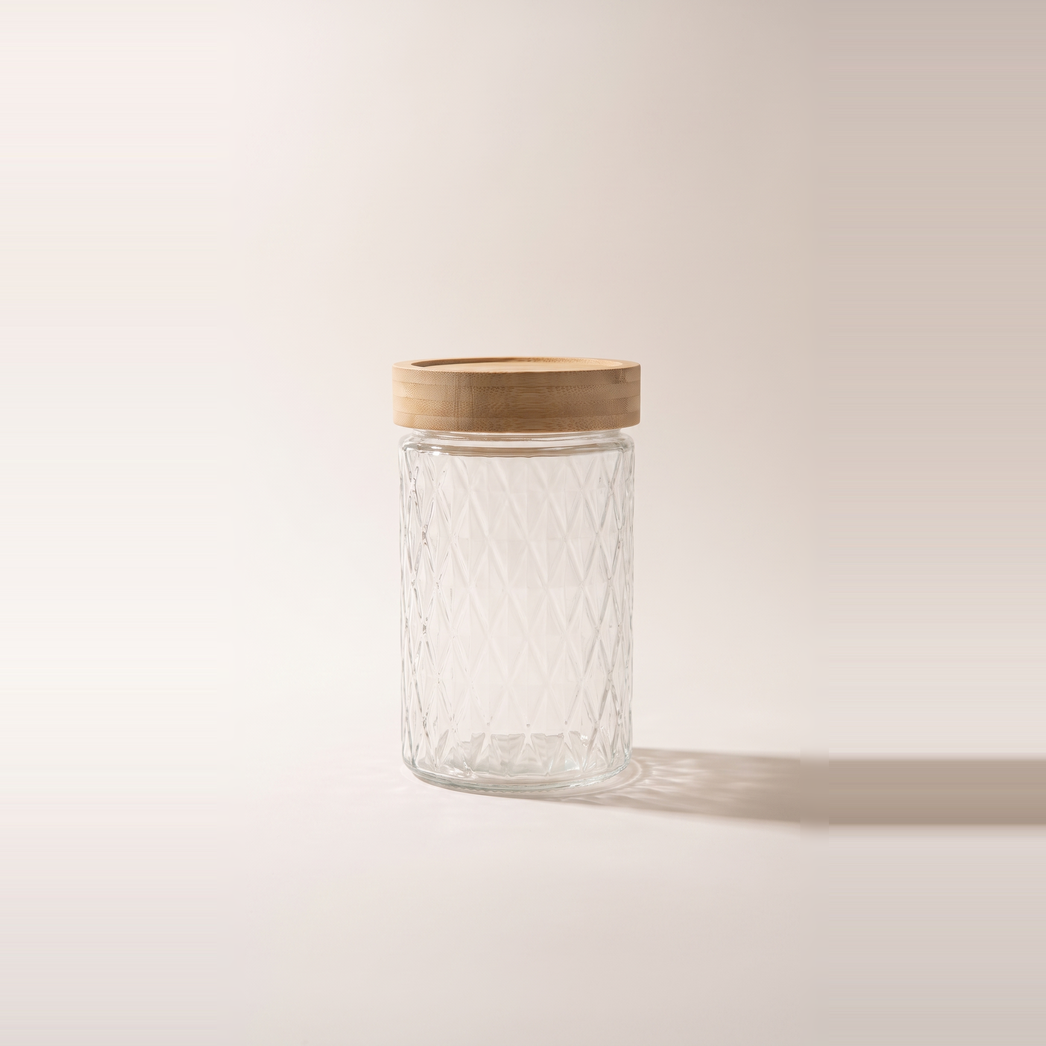 Bocal en verre gaufré avec couvercle torsadé en bambou, 1,3 L