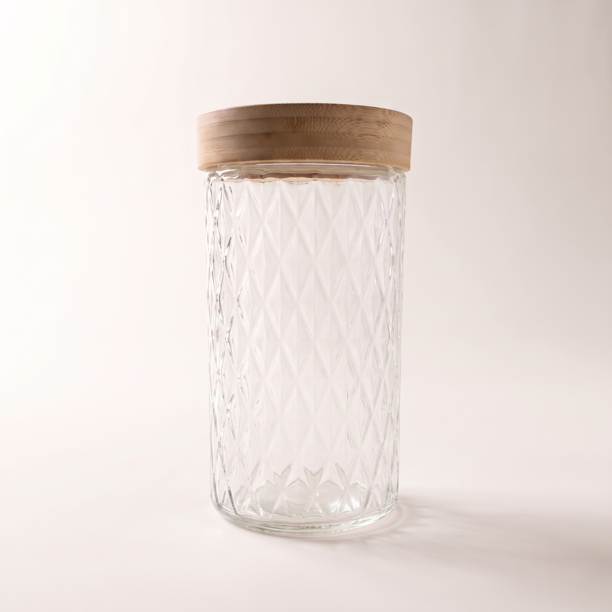 Embossed Glass Canister with Bamboo Twist-Lock Lid, 1.7L