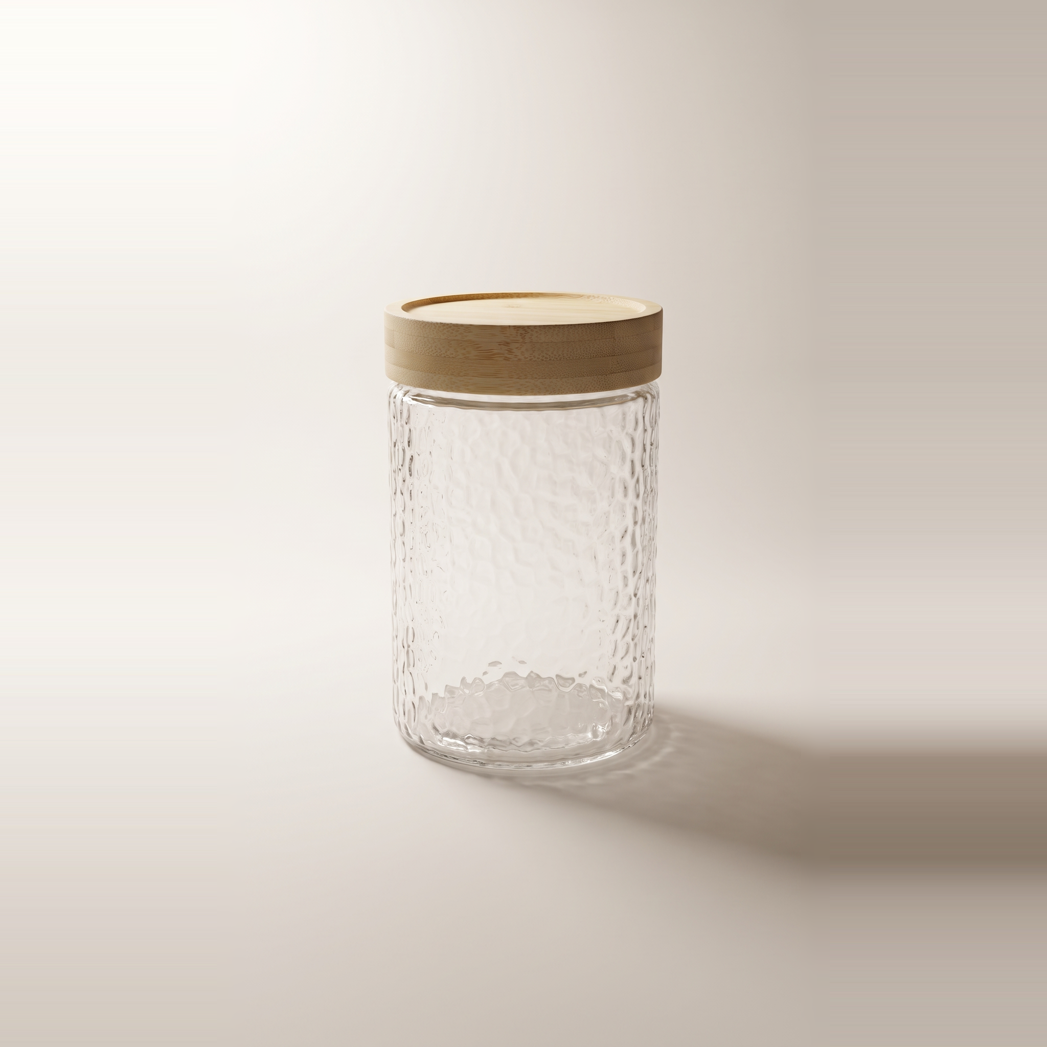 Bocal en verre gaufré avec couvercle torsadé en bambou, 1,3 L