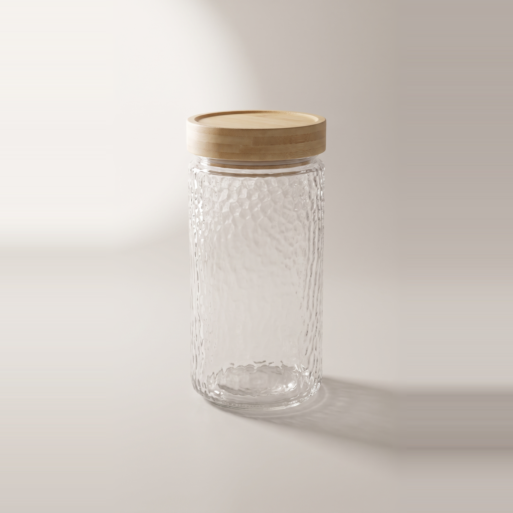 Bocal en verre gaufré avec couvercle torsadé en bambou, 1,7 L