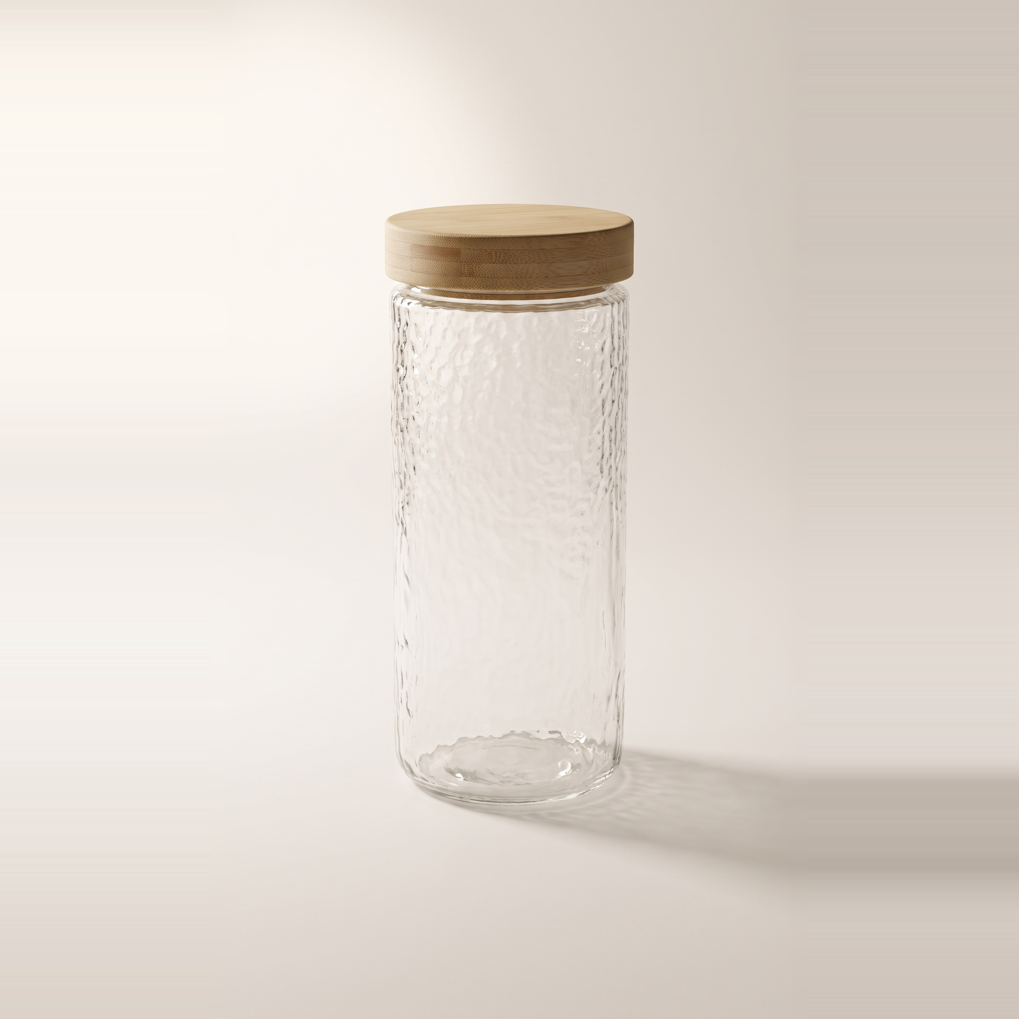 Bocal en verre gaufré avec couvercle torsadé en bambou, 2,1L
