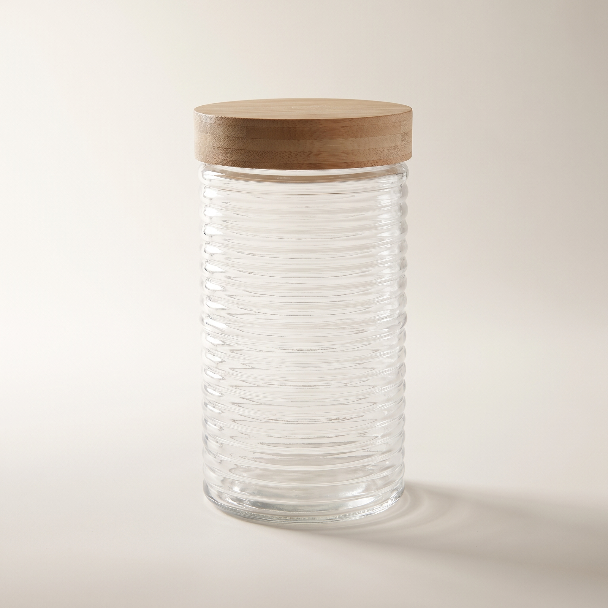 Bocale en verre embossé de 0,9 L avec couvercle bambou à torsion