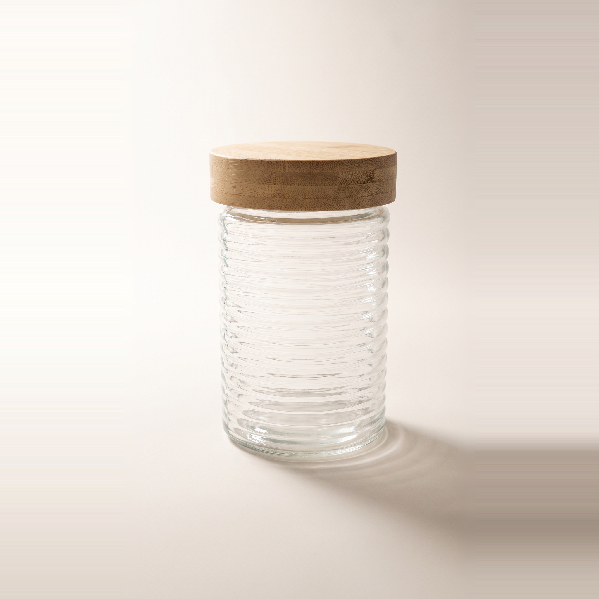 Bocal en verre gaufré avec couvercle en bambou à torsion, 1,3 L