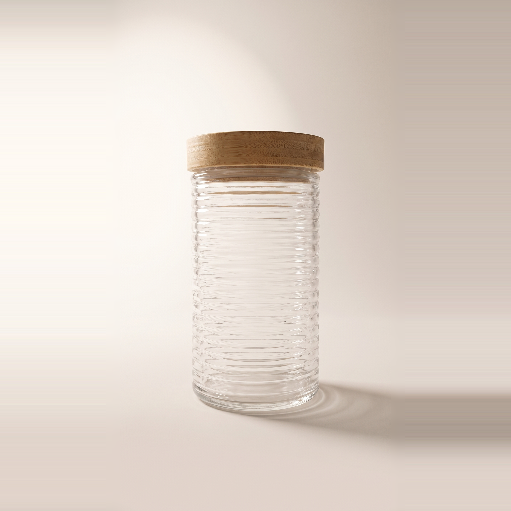 Récipient en verre gaufré avec couvercle en bambou à torsion, 1,7 L