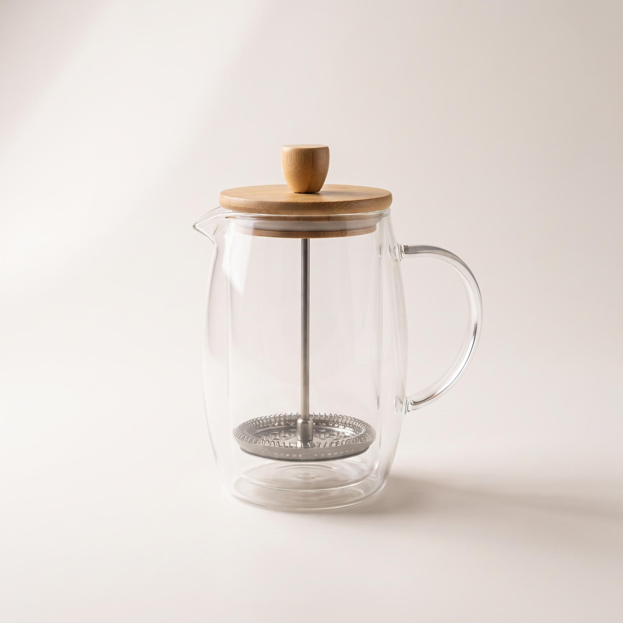 Presse française en verre à double paroi de 600 ml avec couvercle en bambou