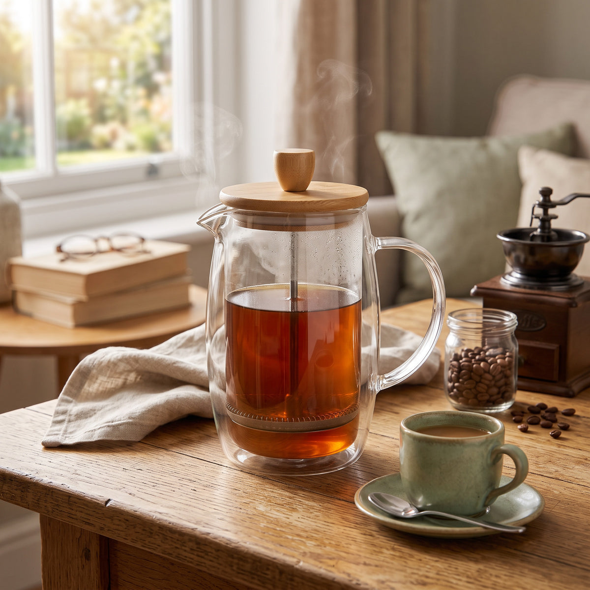 600ml Double-Wall Glass French Press with Bamboo Lid