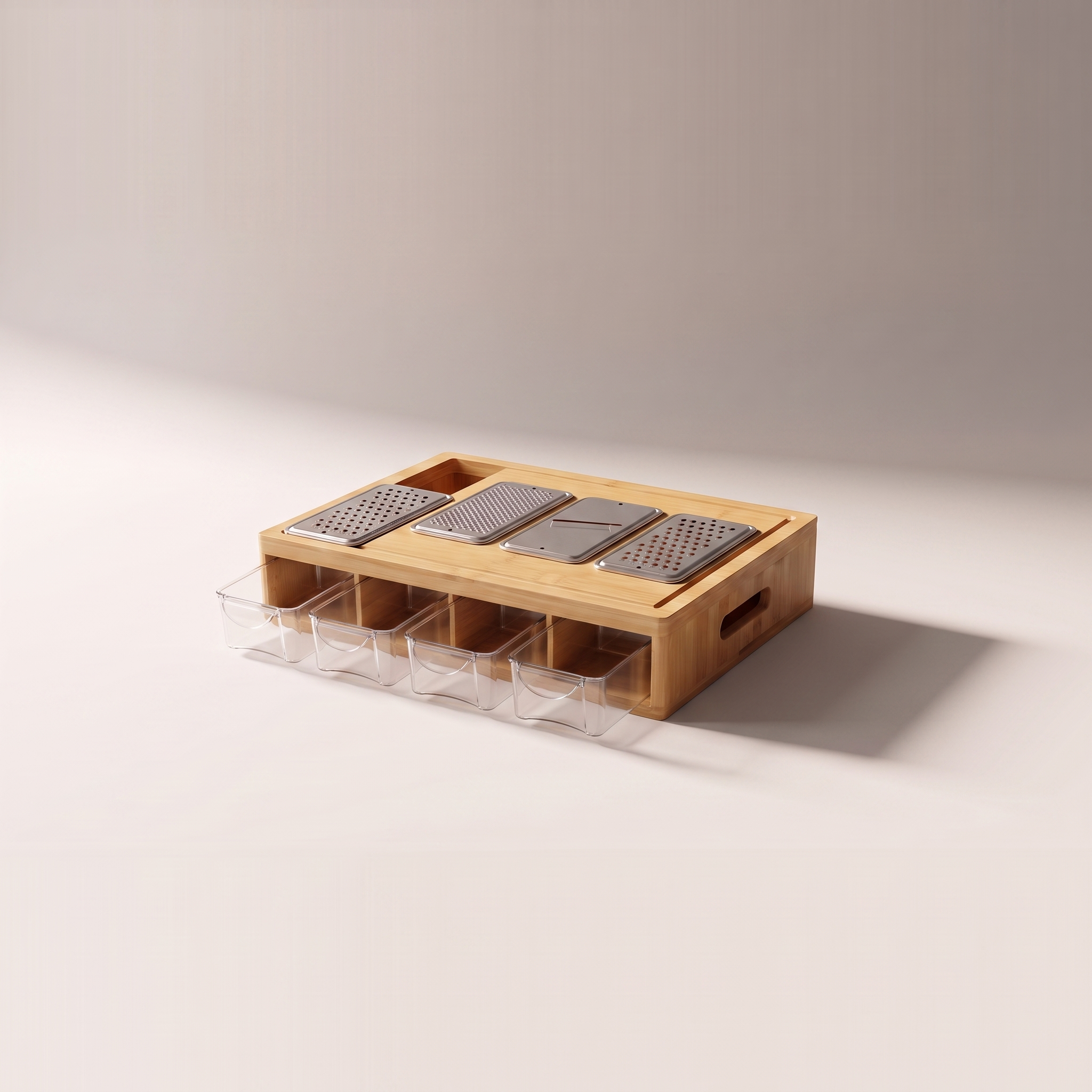 Multifunctional Bamboo Food Prep Station & Cutting Board with 4 Containers