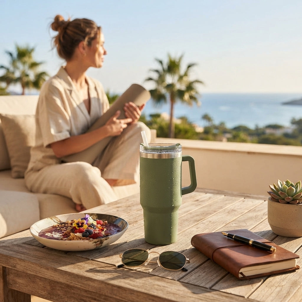 Double-Wall Insulated Stainless Steel Travel Mug, 1.2L / 40 oz — Sage