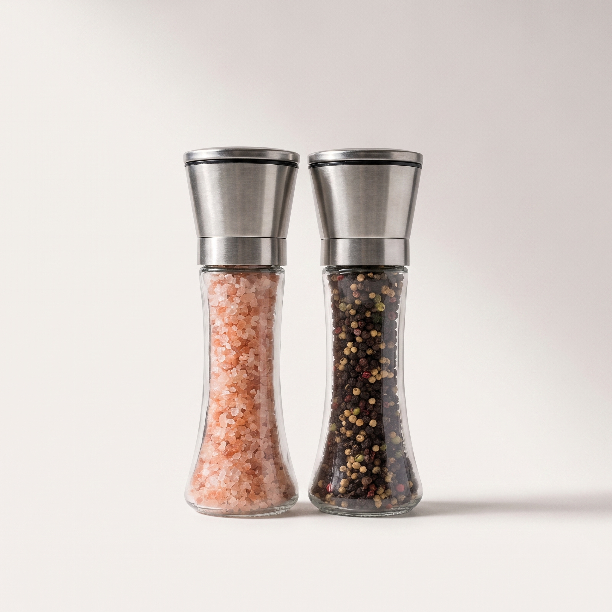 Ensemble de moulins à sel et à poivre en verre et acier inoxydable avec broyeur en céramique réglable — 2 pièces