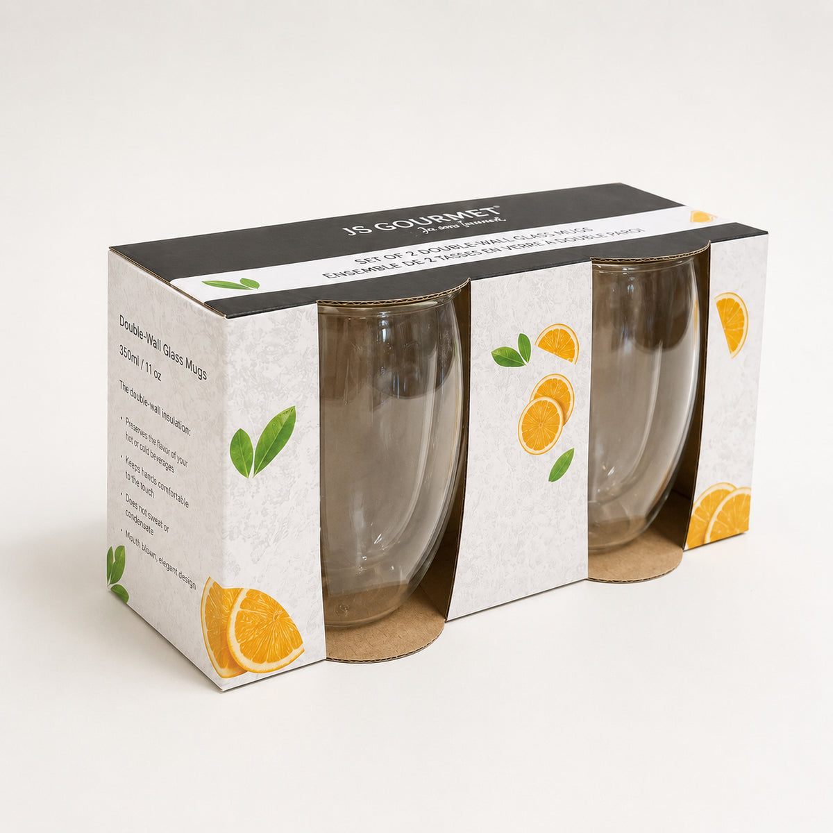 Set of 2 Double-Wall Glass Mugs — 350ml packaging