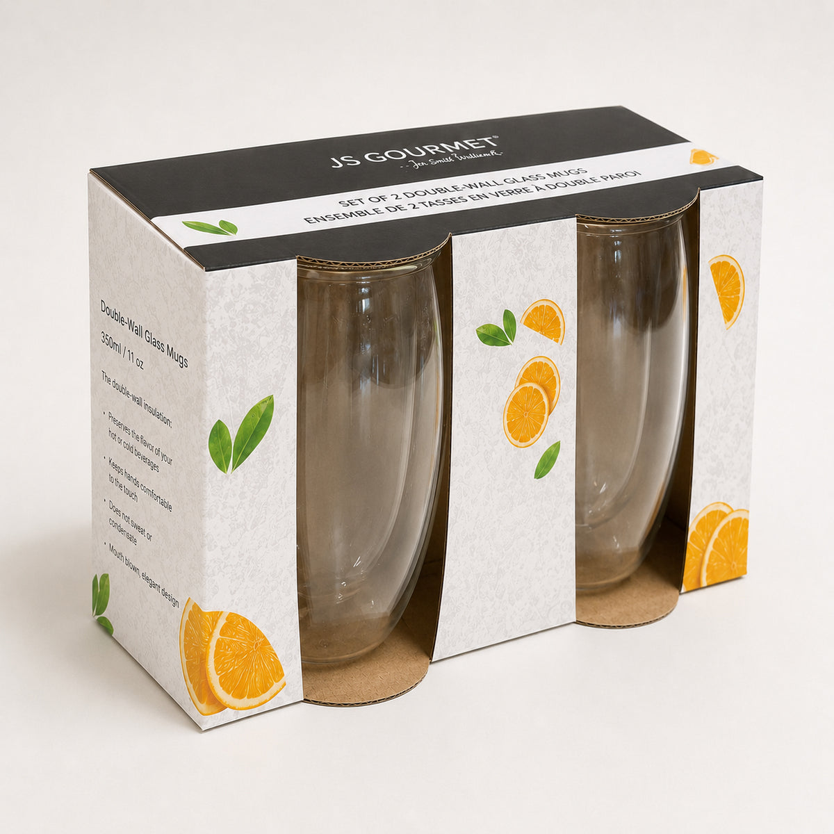 Set of 2 Double-Wall Glass Mugs — 450ml packaging