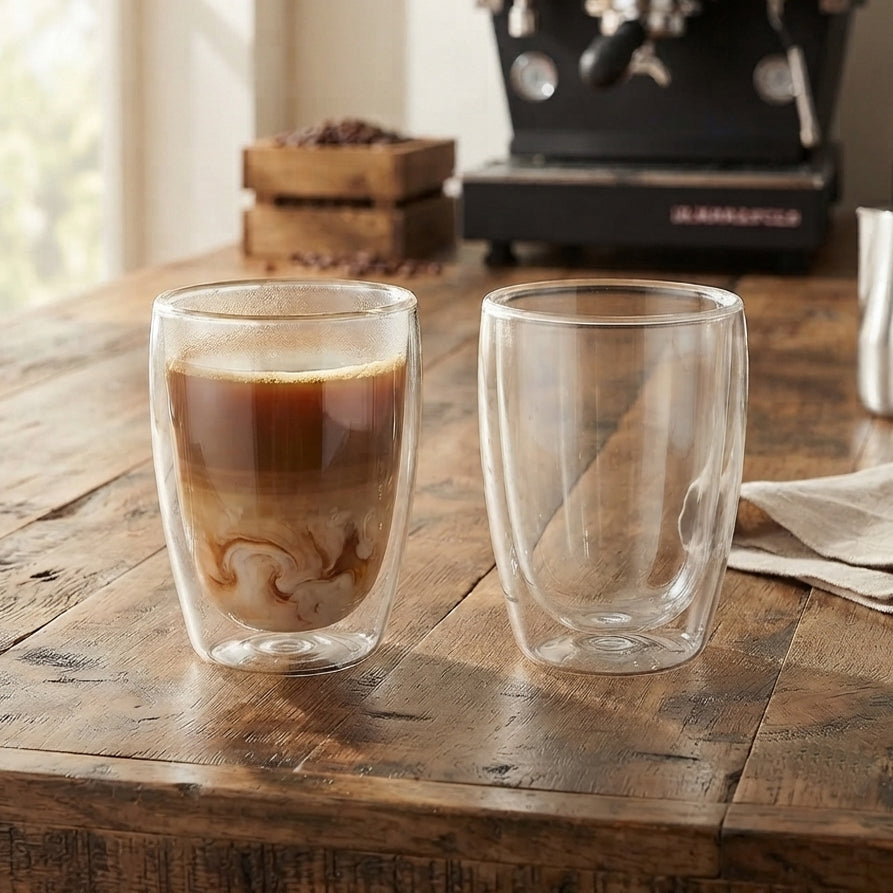 Set of 2 Double-Wall Glass Mugs — 450ml