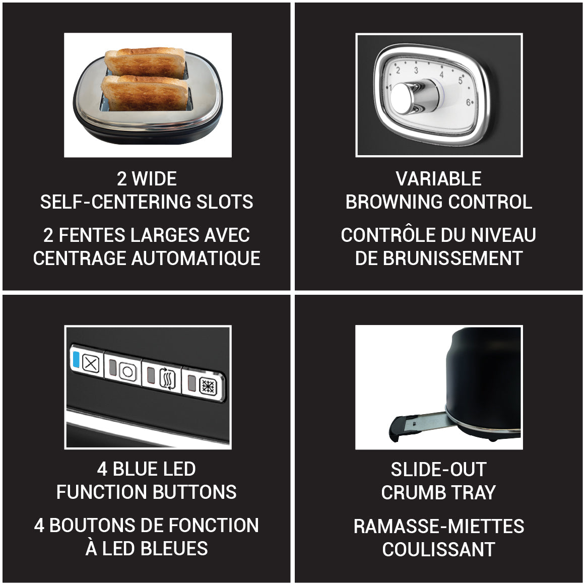 Retro Wide-Slot Toaster — Matte Black, 2-Slice