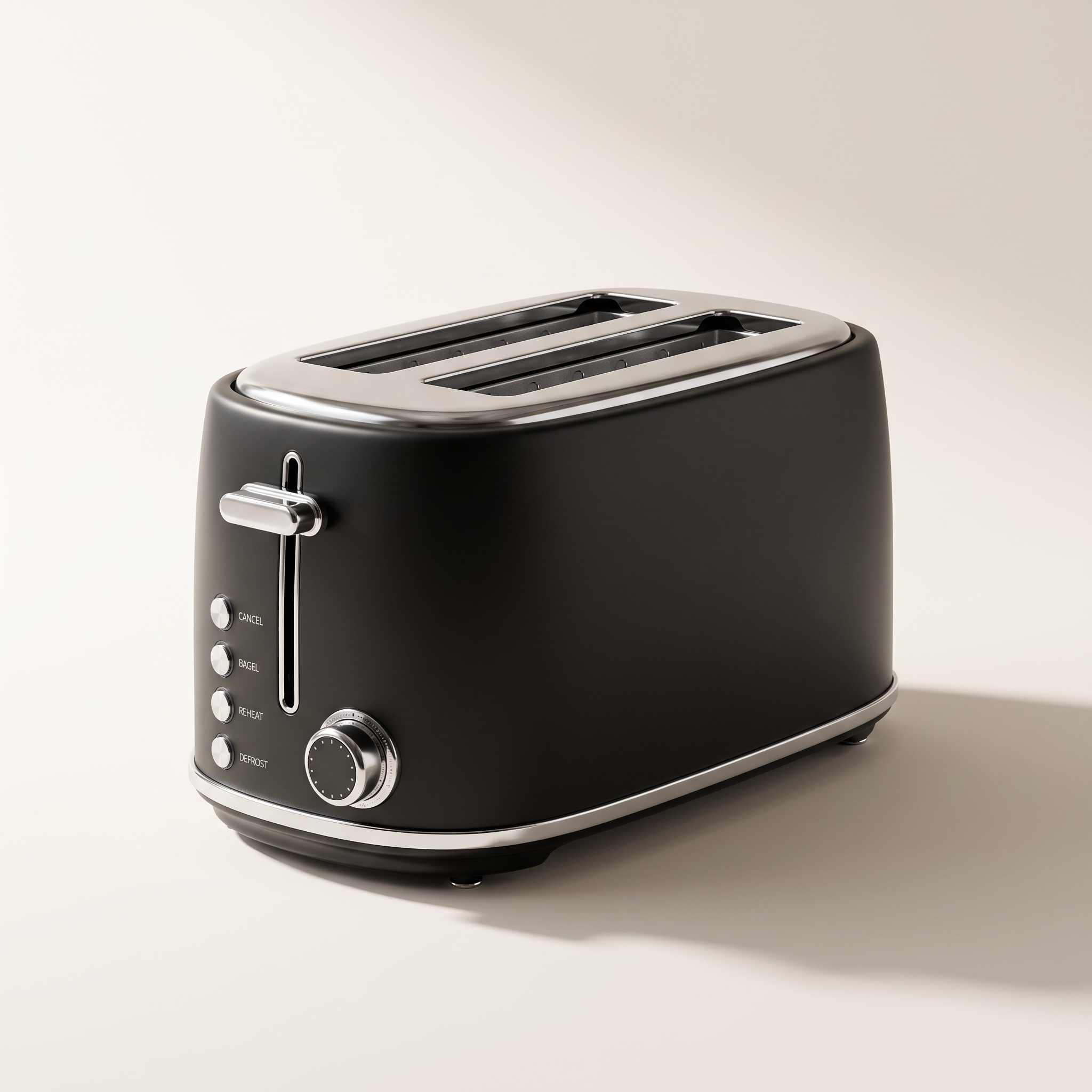 Retro 4-Slice Long-Slot Toaster with LED Light Indicator — Matte Black, 1500W