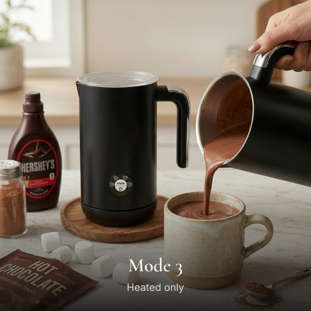 Mode 3: Heated only — Retro Electric Milk Frother with Handle — Matte Black, 4 Modes