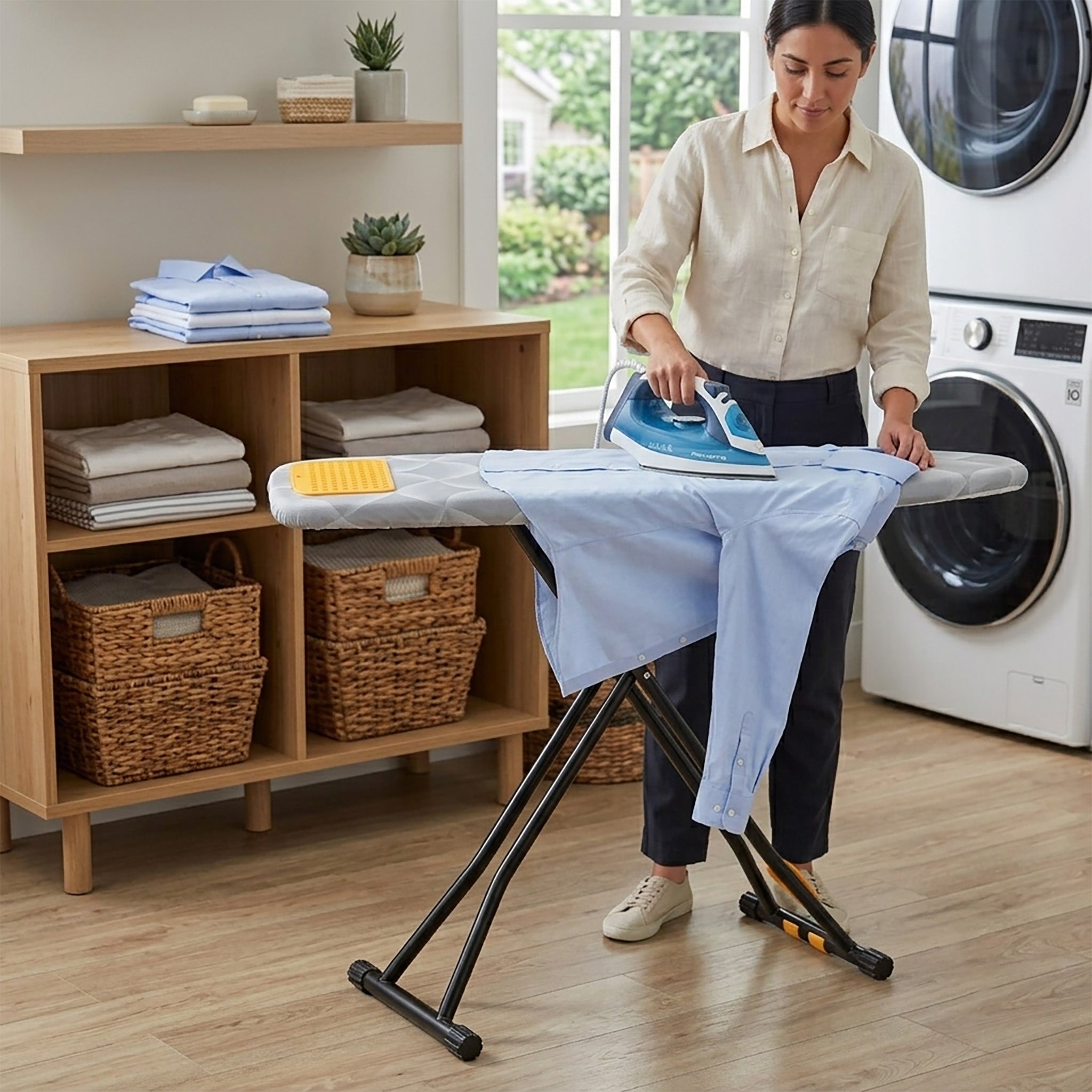 JS Maison Steel Mesh-Top Ironing Board with Silicone Iron Rest