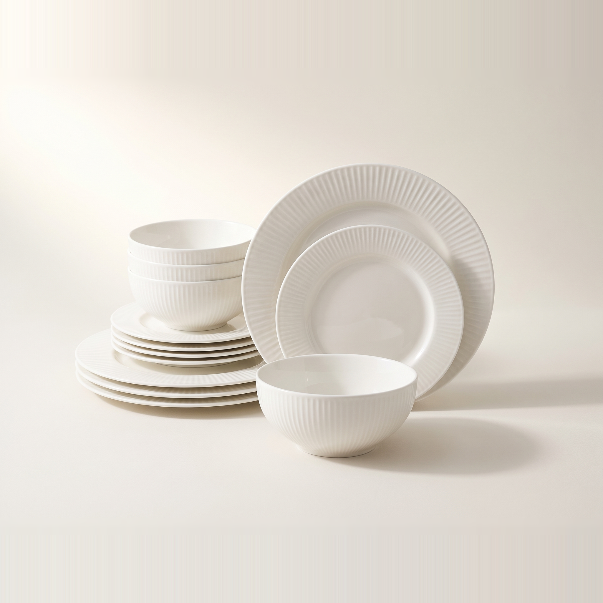Service de vaisselle 12 pièces en porcelaine fine gaufrée « Hilary » JS Gourmet – Blanc