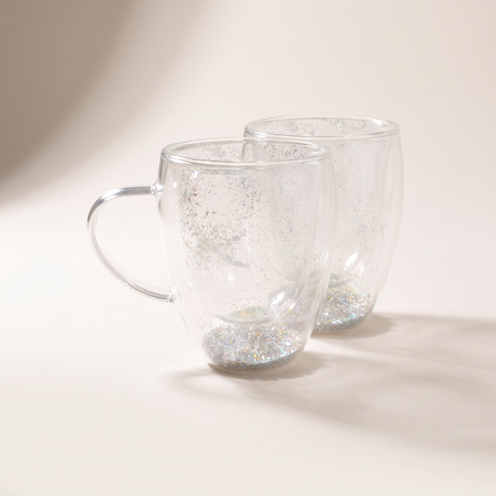 Tasses en verre borosilicate à double paroi avec paillettes flottantes, 350 ml (ensemble de 2)