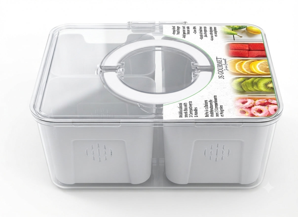 Multifunctional Snack Box with 3 Compartments & Handles packaging