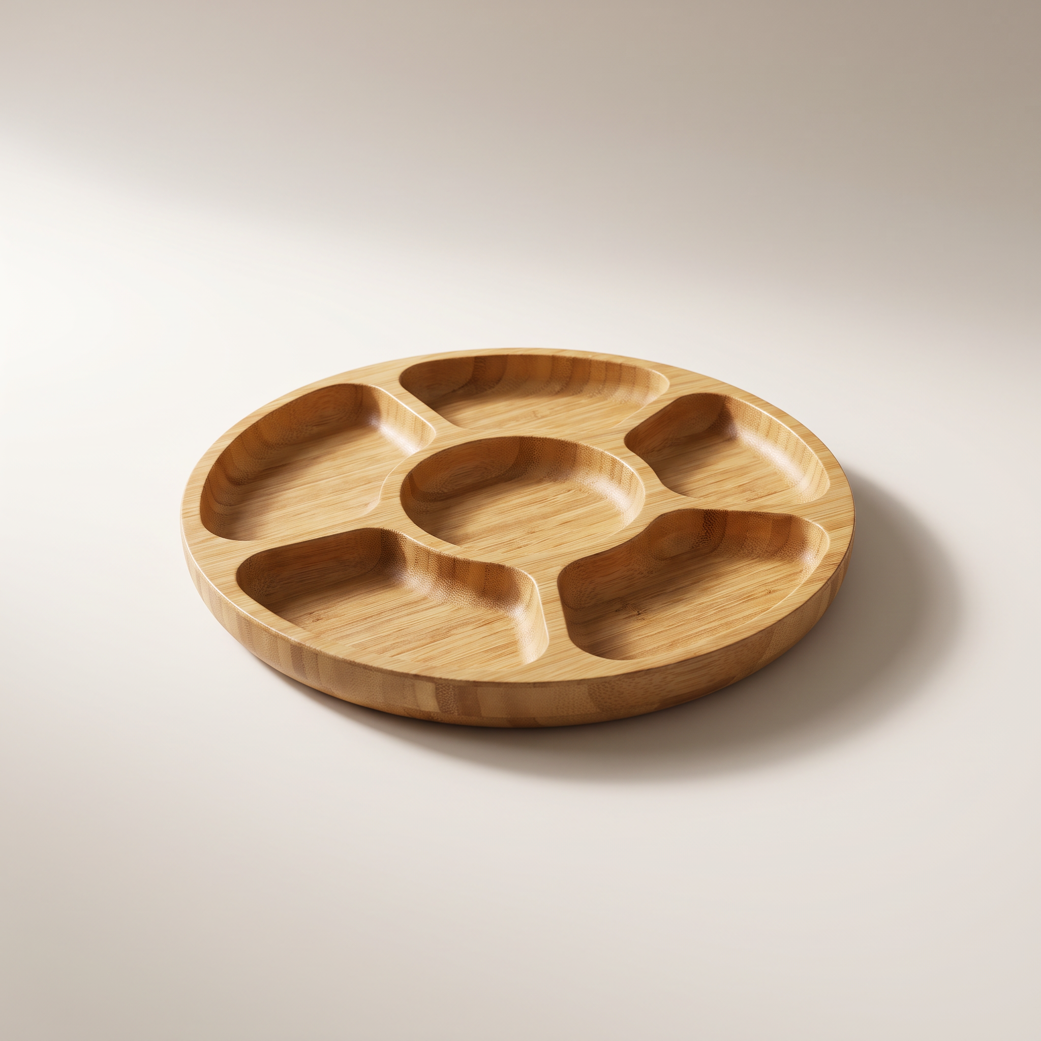 Plateau de service rond en bambou à sections multiples — 31,5 cm de diamètre