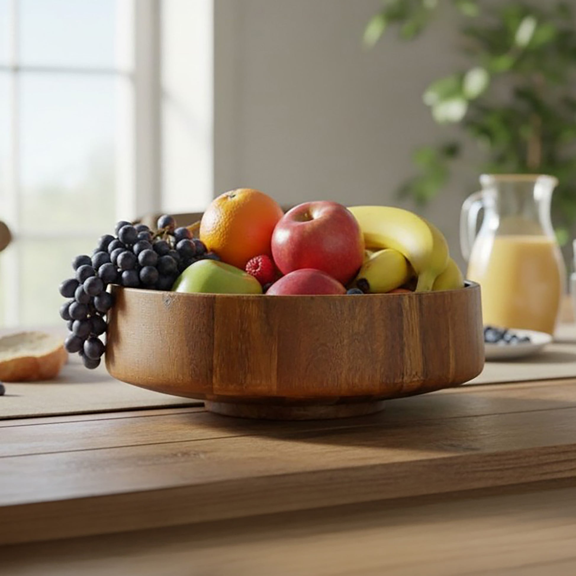 Acacia Wood Bowl with Pedestal Base — 30 cm Diameter