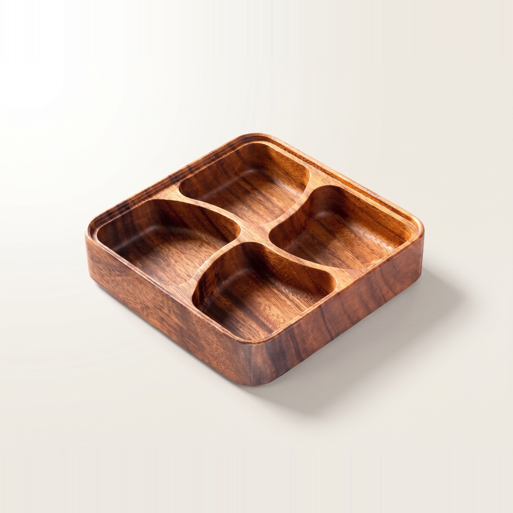 Plateau de service en bois d'acacia avec 4 compartiments – 20 x 20 cm (JS Gourmet)