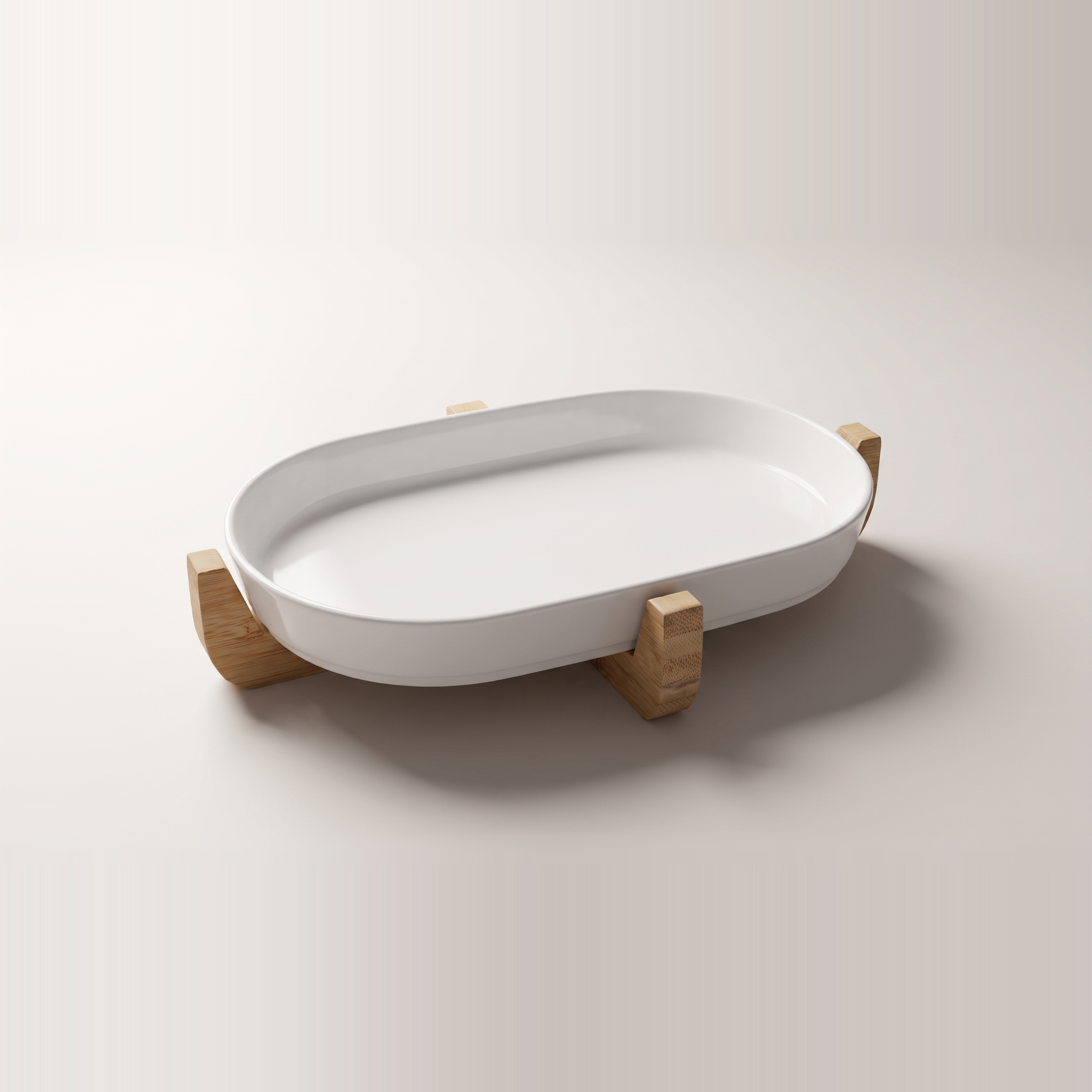 Plat de cuisson en céramique allant au four et à table avec dessous de plat en bois — 36,2 x 20,6 cm (JS Gourmet)