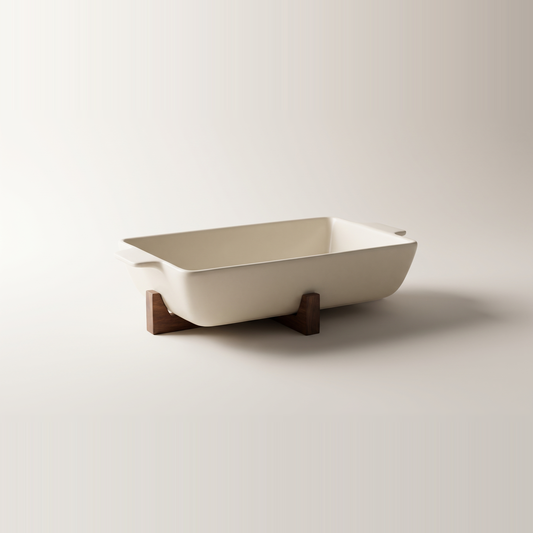 Plat de cuisson en céramique allant au four et de la table avec dessous de plat en bois — 31,5 x 21 cm (JS Gourmet)
