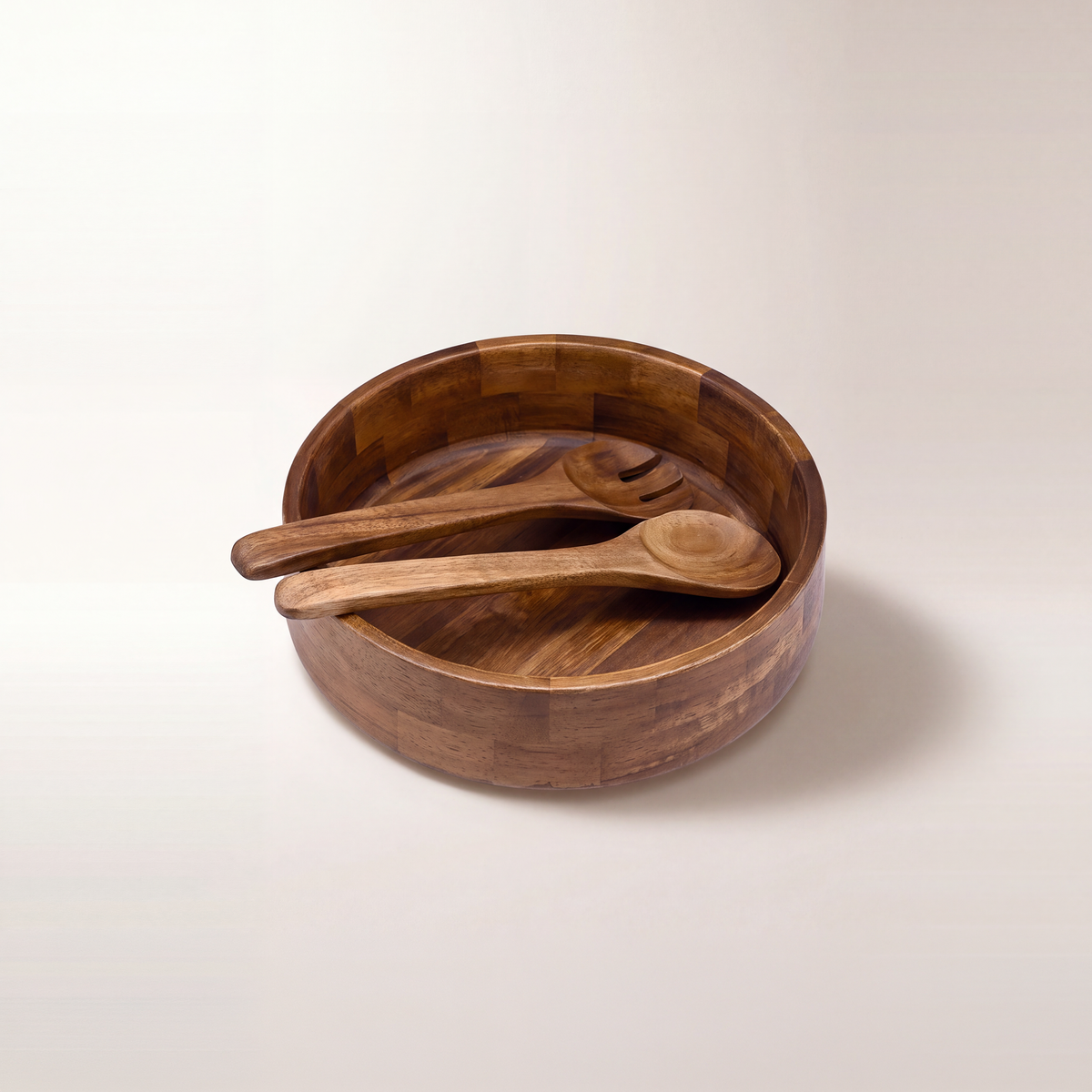 Premium Crafted Acacia Wooden Serving Bowl Set with Serving Spoon & Fork