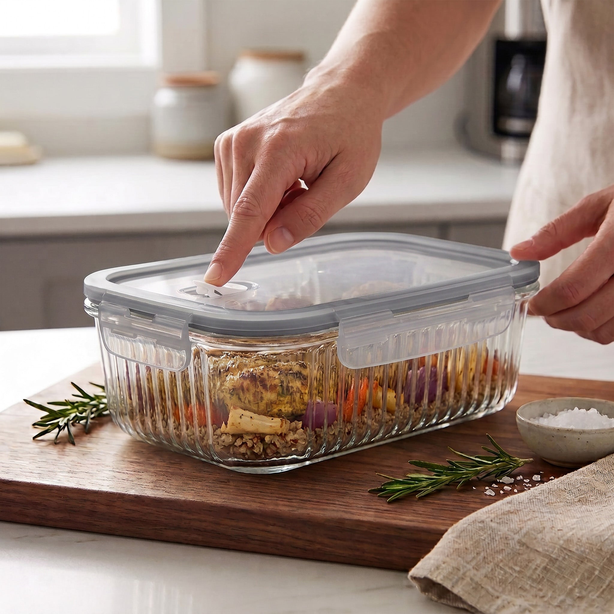 JS Gourmet Borosilicate Glass Food Container with Air-Vent Lid — 1520 ml