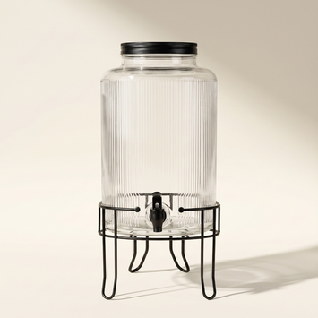 6L Drink Dispenser with Embossed Glass Design and Black Metal Stand