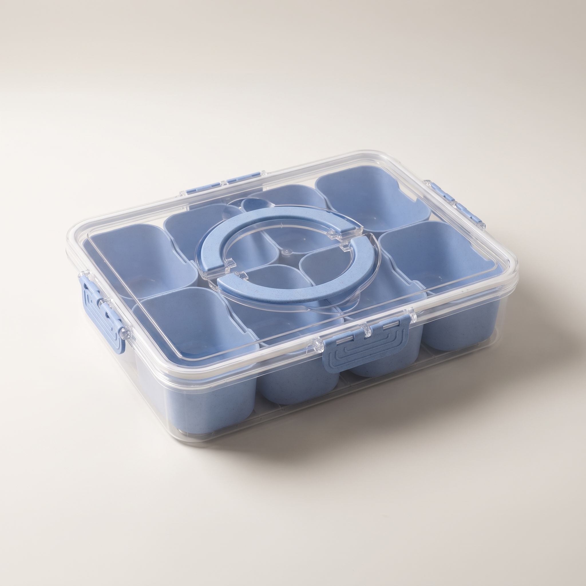 Boîte à goûter à 8 compartiments avec poignée — bleu paille de blé