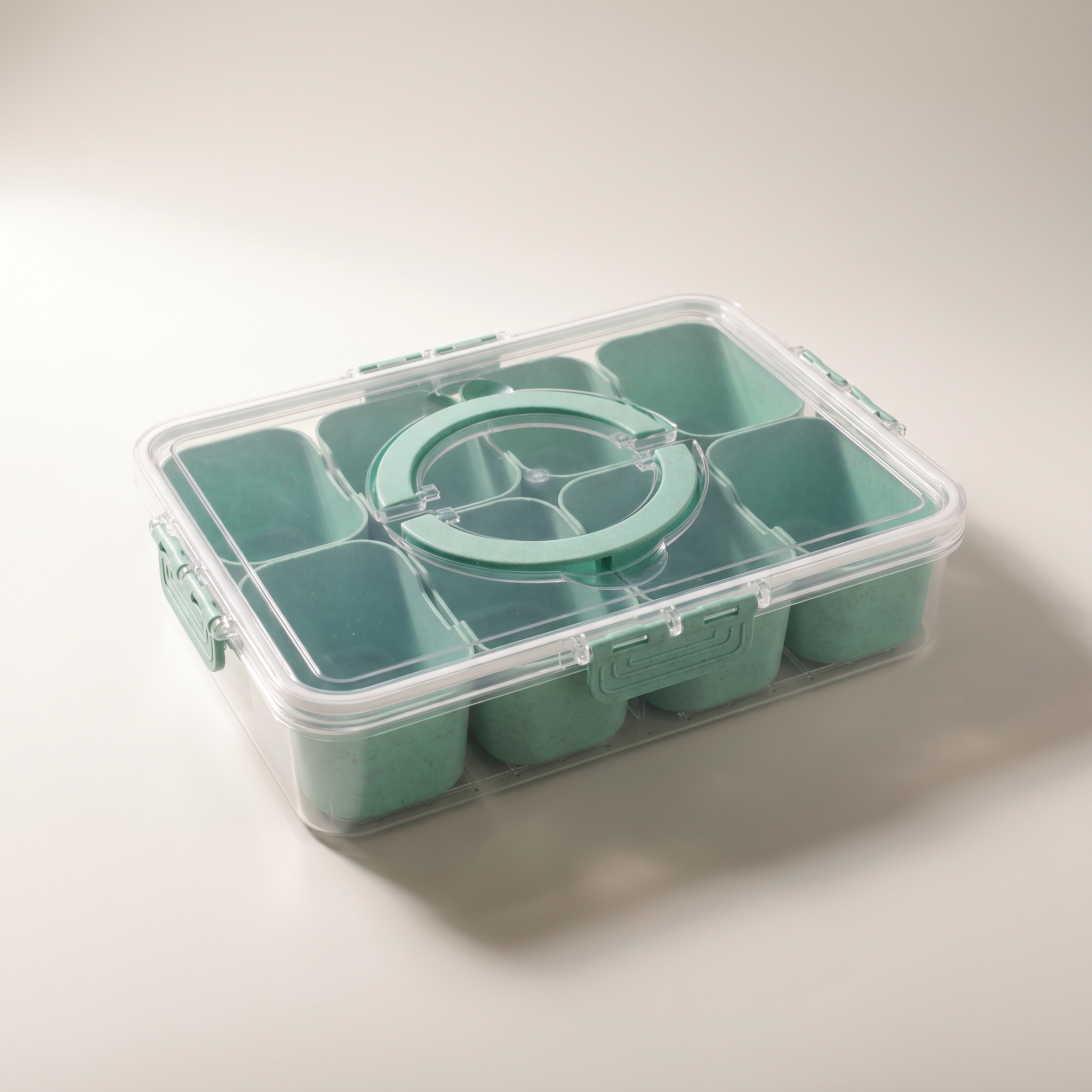 Boîte à goûter à 8 compartiments avec poignée — vert paille de blé
