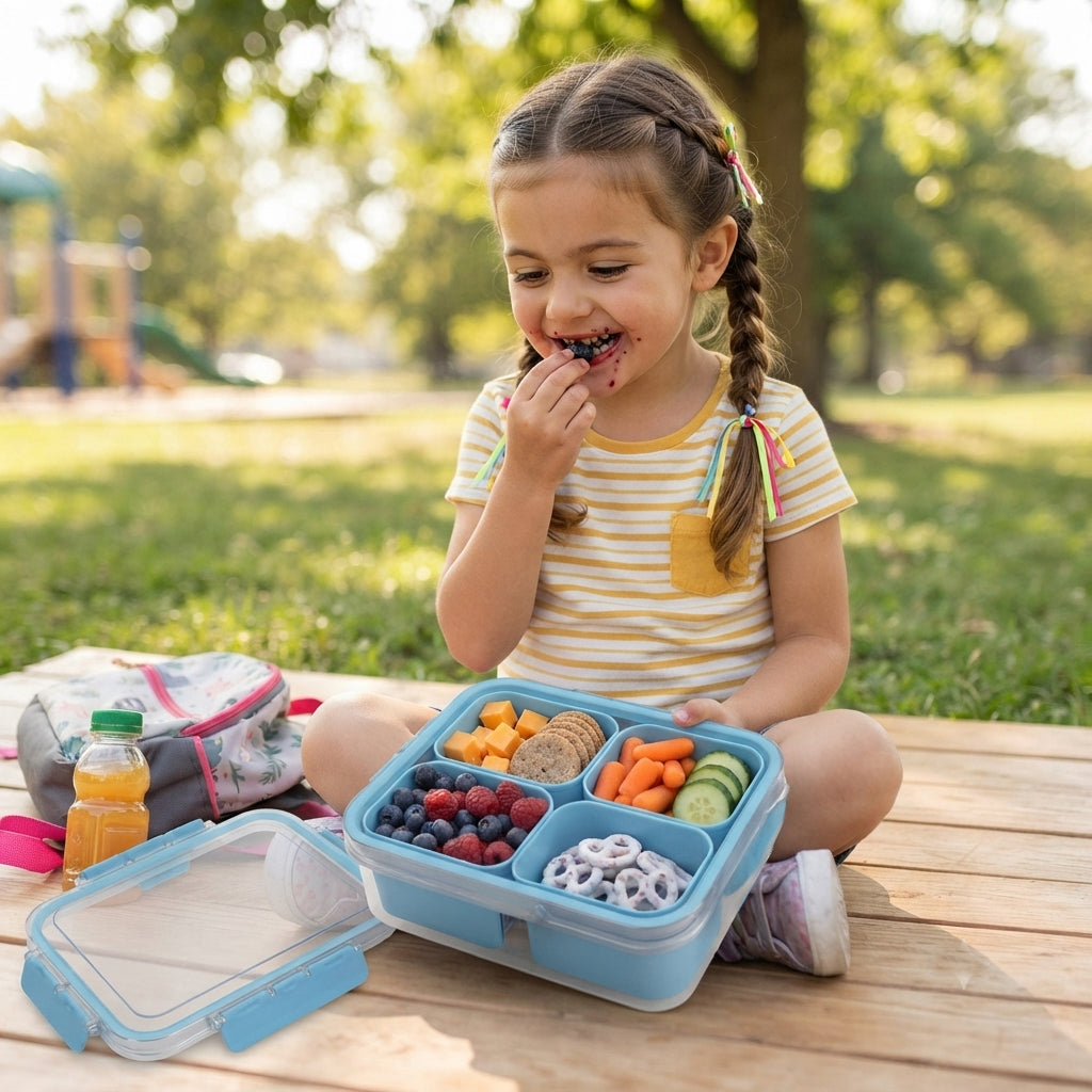 JS Gourmet 4-Compartment Snackle Box with Handle — Blue