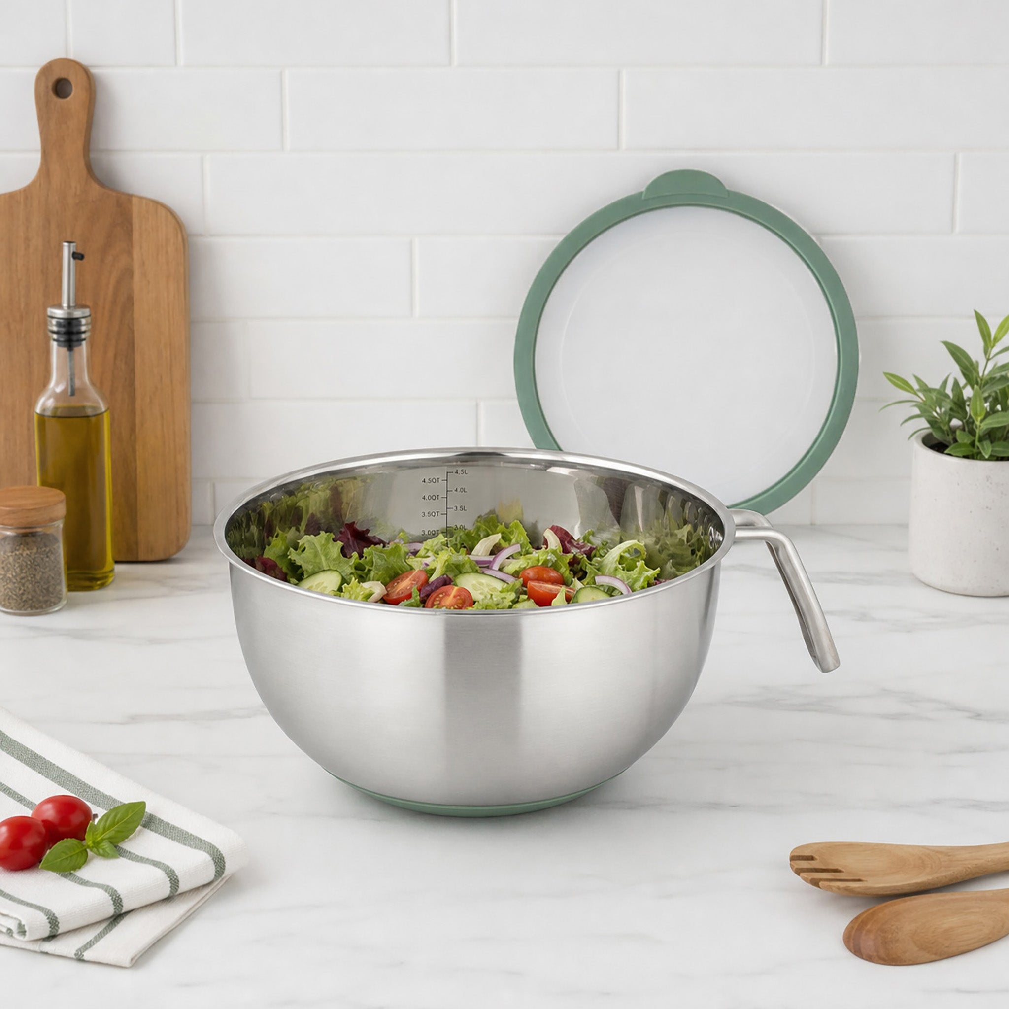 JS Gourmet 5 L Stainless Steel Mixing Bowl with Handle & Airtight Lid — Ø 24.2 x 14.5 cm